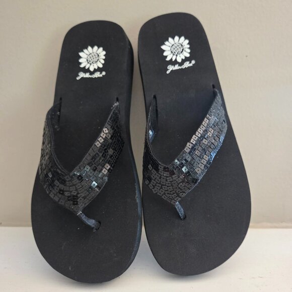 Yellow Box Sandy Sandals NIB 8.5 Black Sequin Thong Flip Flops - Picture 2 of 13